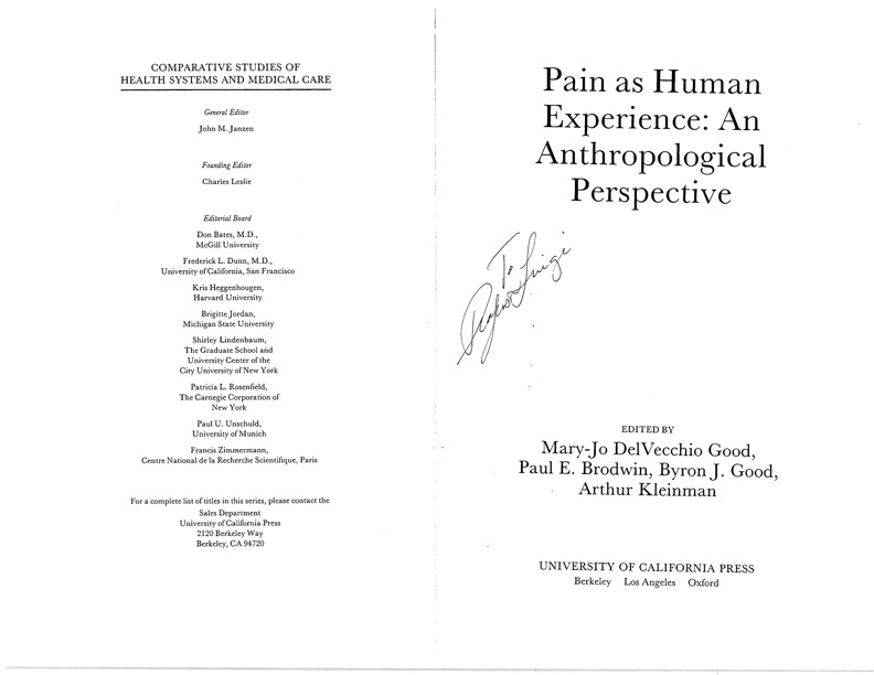 Title Page of Book, Pain as Human Experience: An Anthropological Perspective